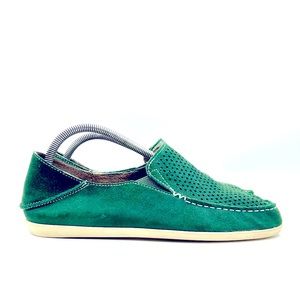 OLUKAI NOHEA PERF Women Shoes Size 10 Green Casual Slip On Suede Loafer